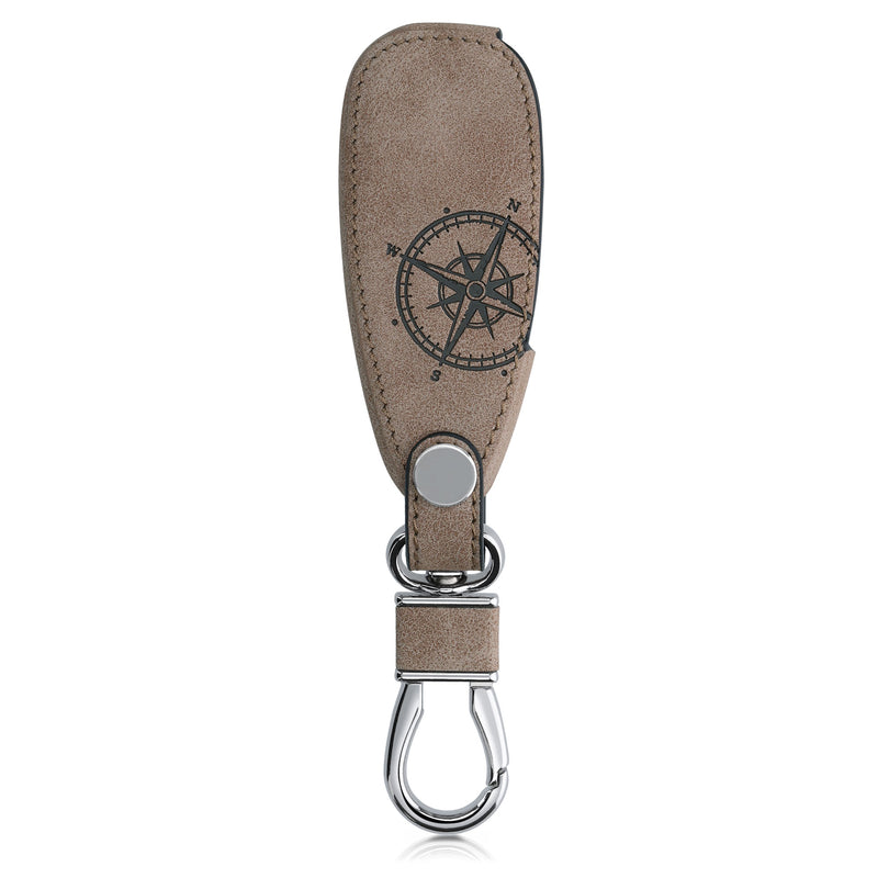 Ford 3-Button Keyless Go Faux Leather Car Key Cover Beige Suede Compass