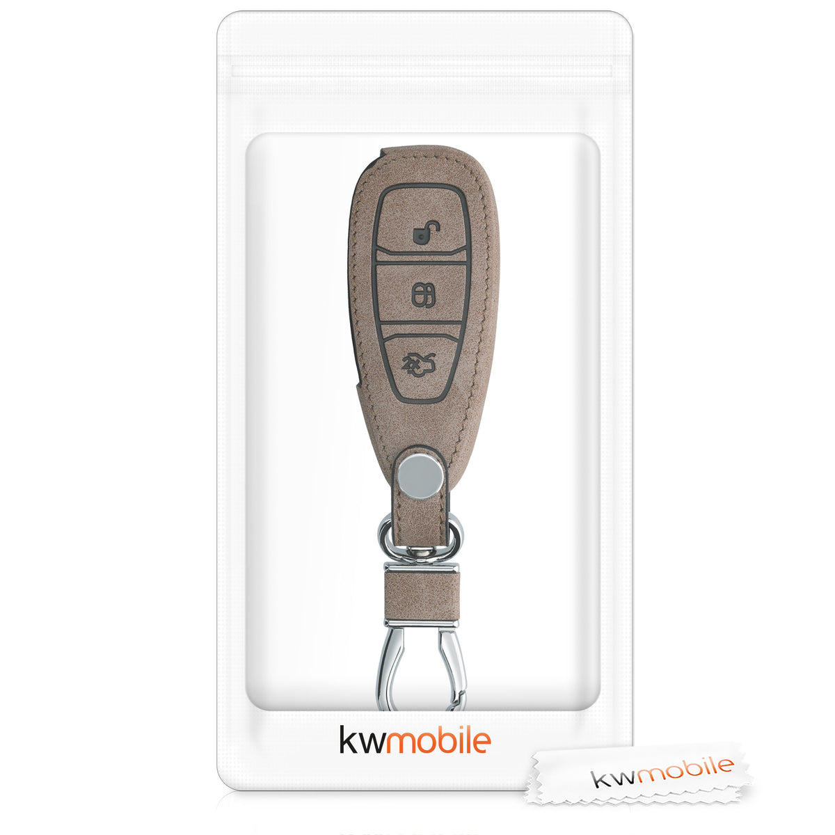 Ford 3-Button Keyless Go Faux Leather Car Key Cover Beige Suede Compass