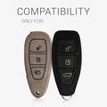 Ford 3-Button Keyless Go Faux Leather Car Key Cover Beige Suede Compass