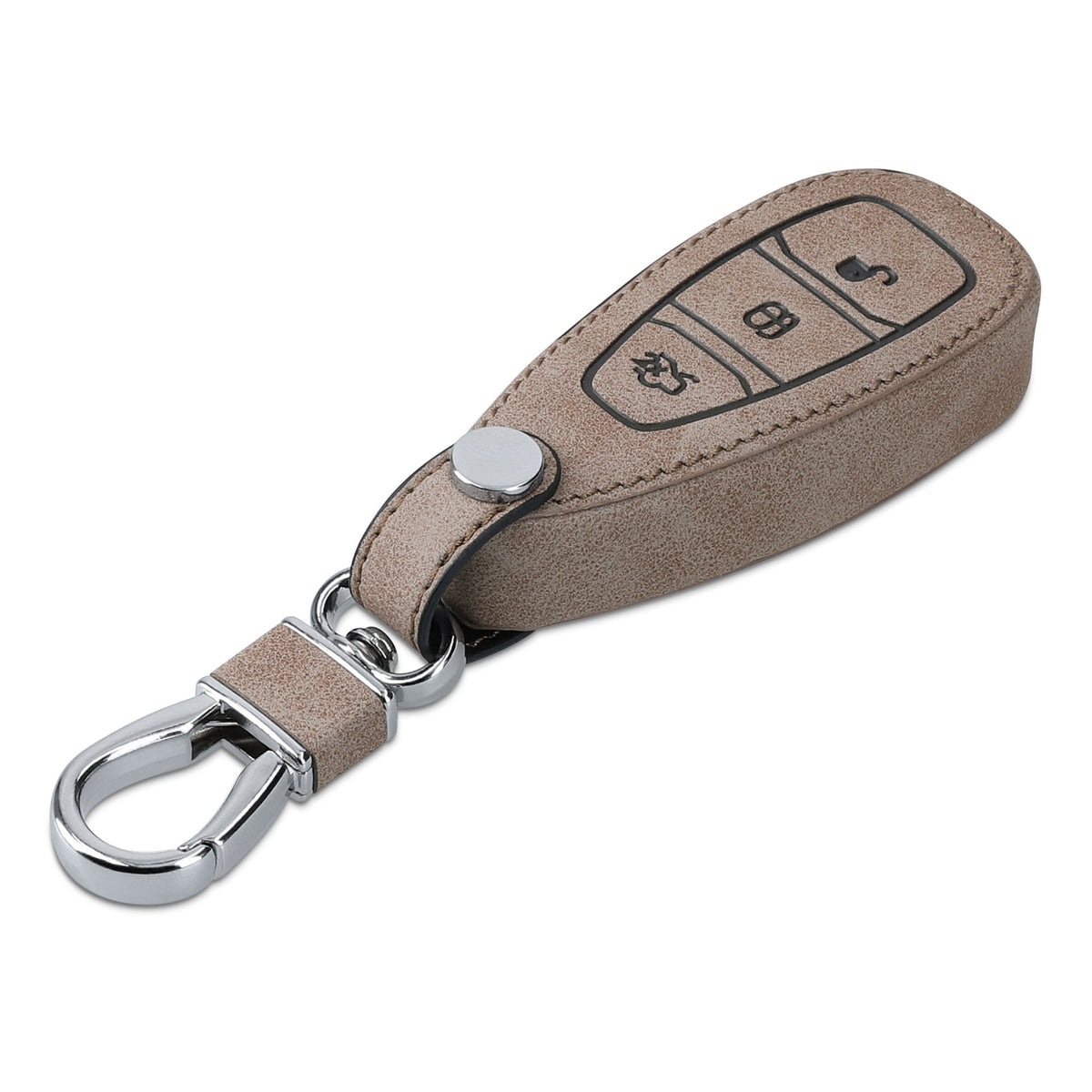 Ford 3-Button Keyless Go Faux Leather Car Key Cover Beige Suede Compass