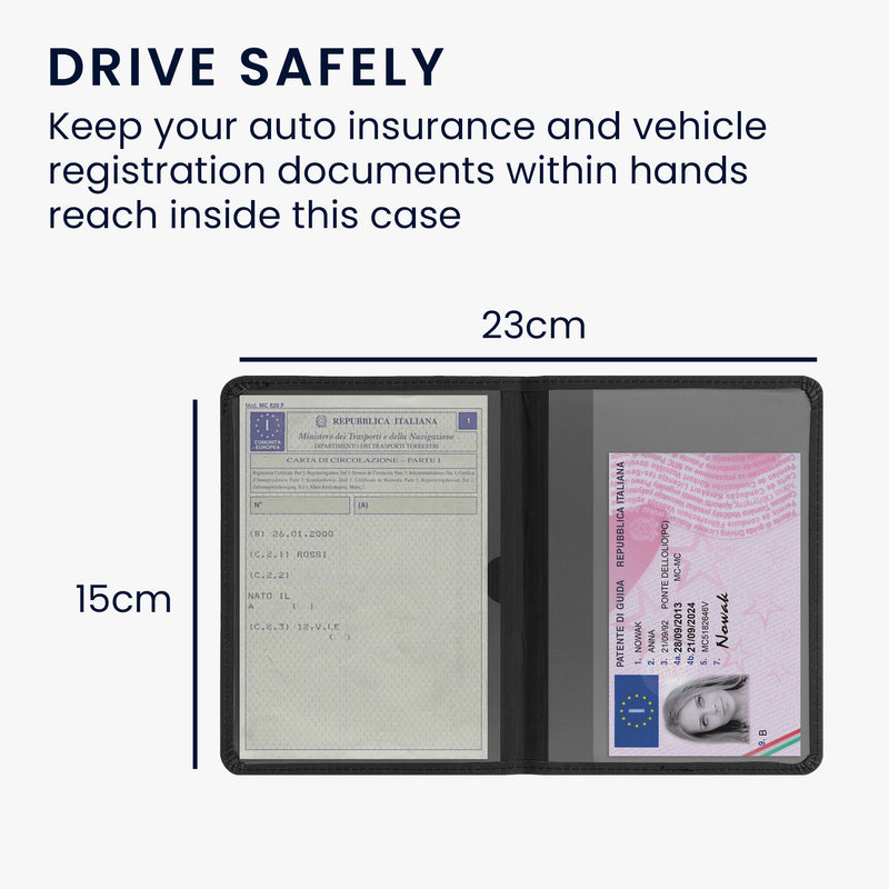 Vehicle Registration Holder with Card Slots in Faux Suede for Italian Registration