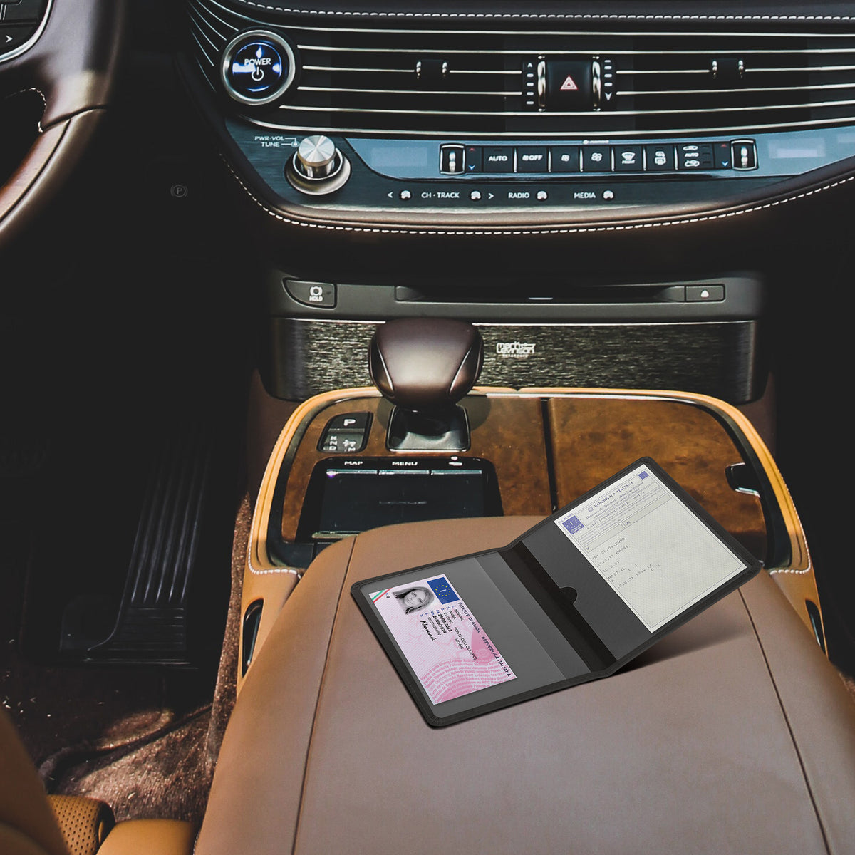 Vehicle Registration Holder with Card Slots in Faux Suede for Italian Registration