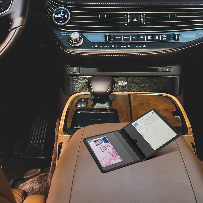 Vehicle Registration Holder with Card Slots in Faux Suede for Italian Registration