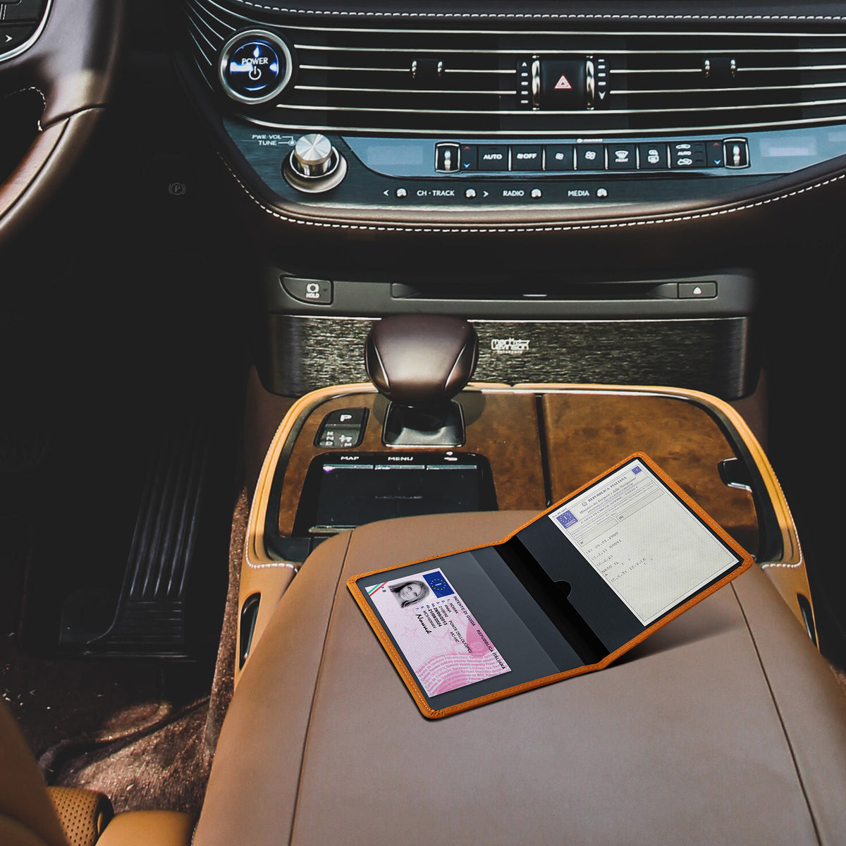 Vehicle Registration Holder with Card Slots in Faux Suede for Italian Registration