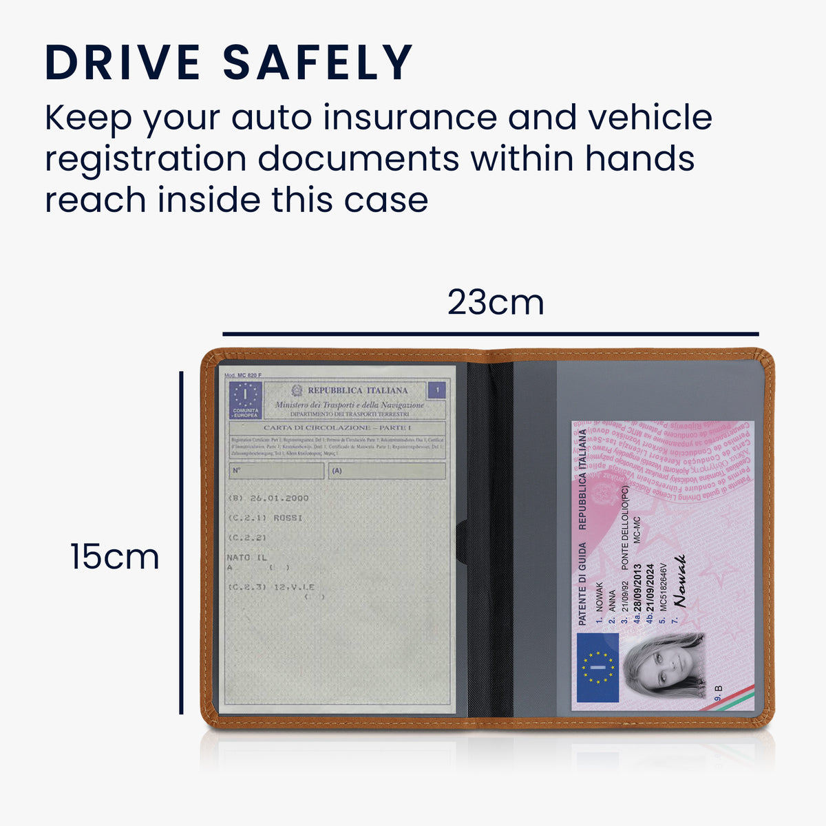 Vehicle Registration Holder with Card Slots in Faux Suede for Italian Registration