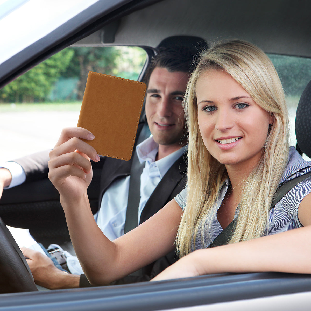 Vehicle Registration Holder with Card Slots in Faux Suede for Italian Registration