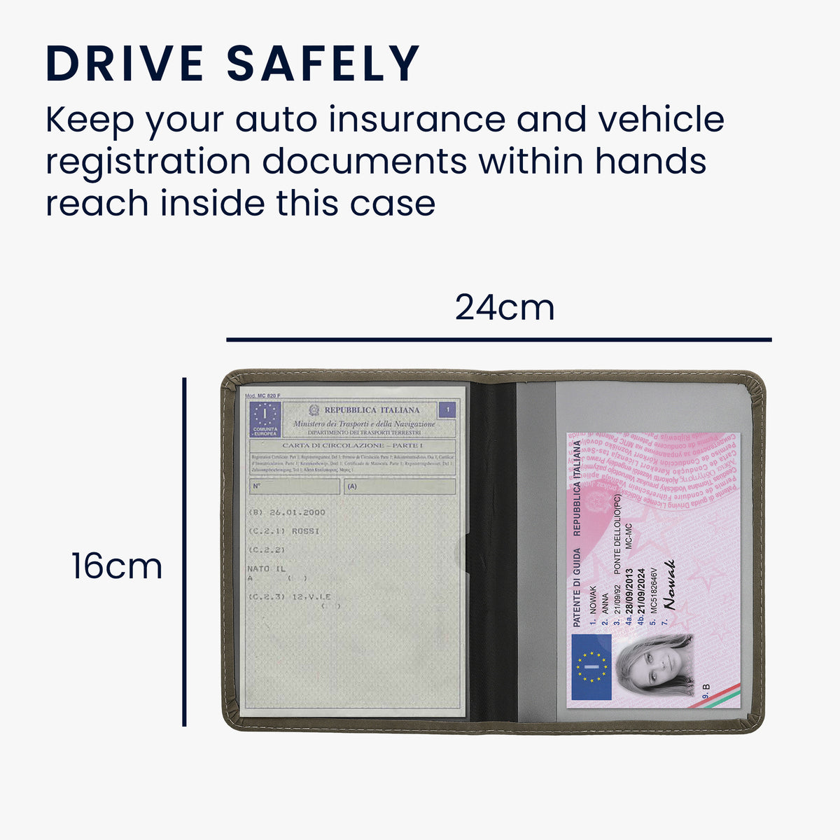 Vehicle Registration Holder with Card Slots in Faux Suede for Italian Registration