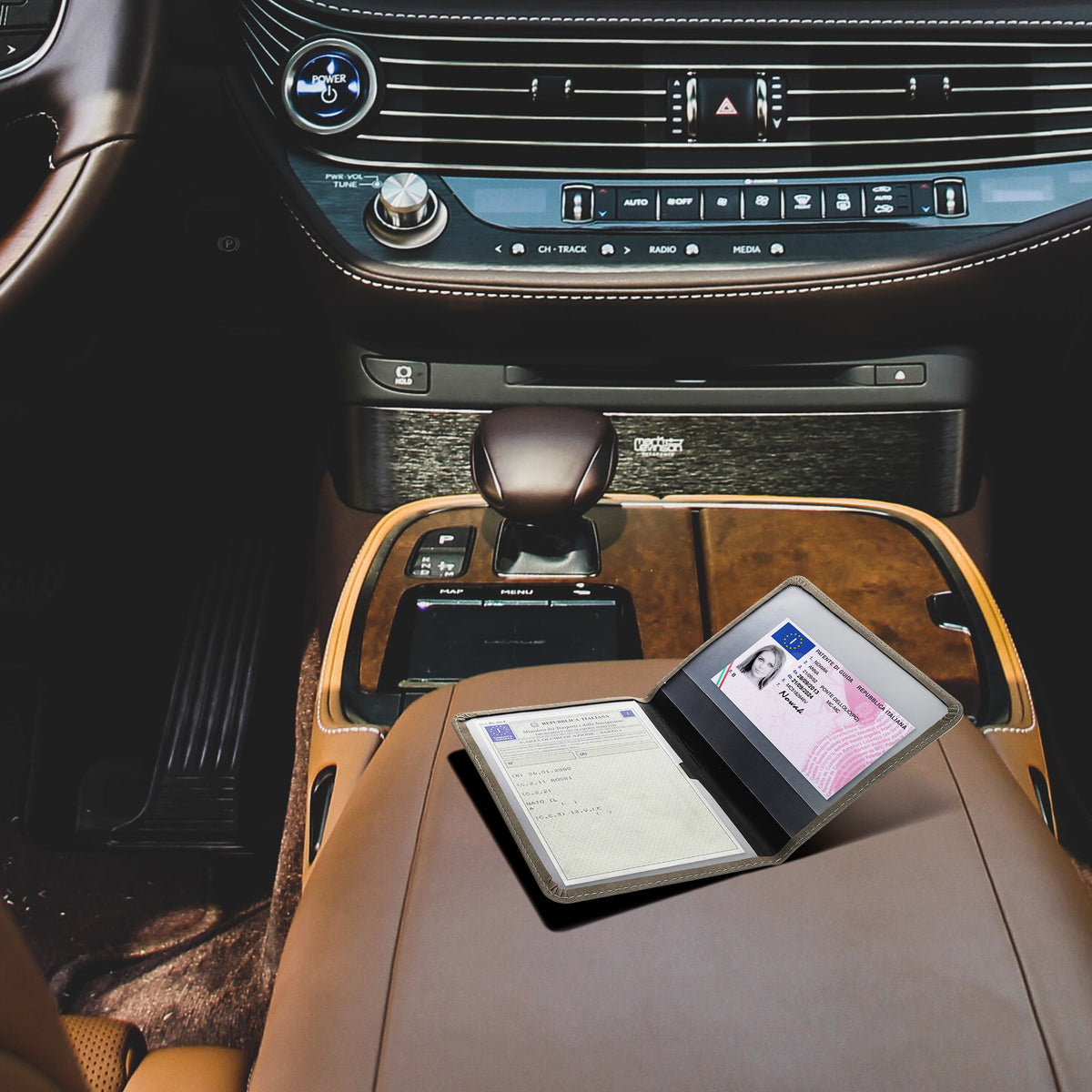 Vehicle Registration Holder with Card Slots in Faux Suede for Italian Registration