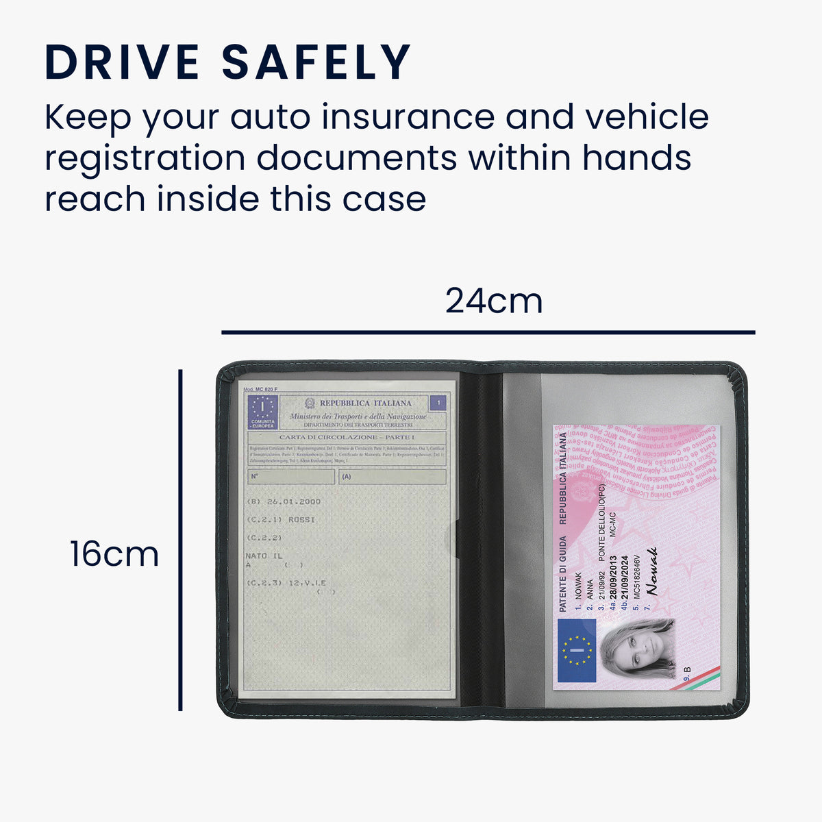 Vehicle Registration Holder with Card Slots in Faux Suede for Italian Registration