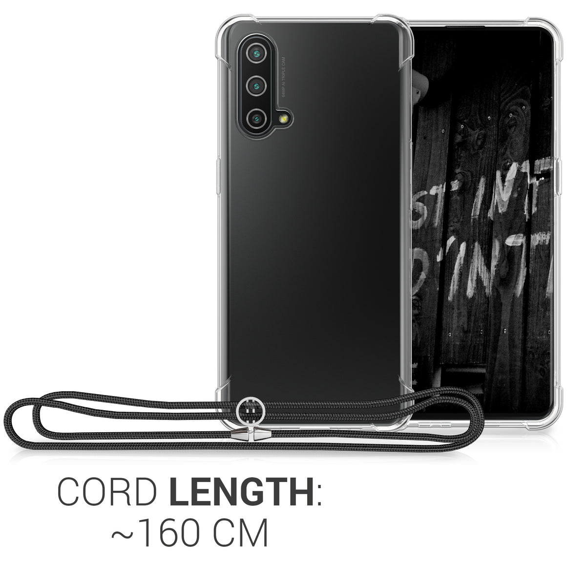 kwmobile Necklace Case compatible with OnePlus Nord CE 5G Cover Silicone Case with Lanyard Phone Case