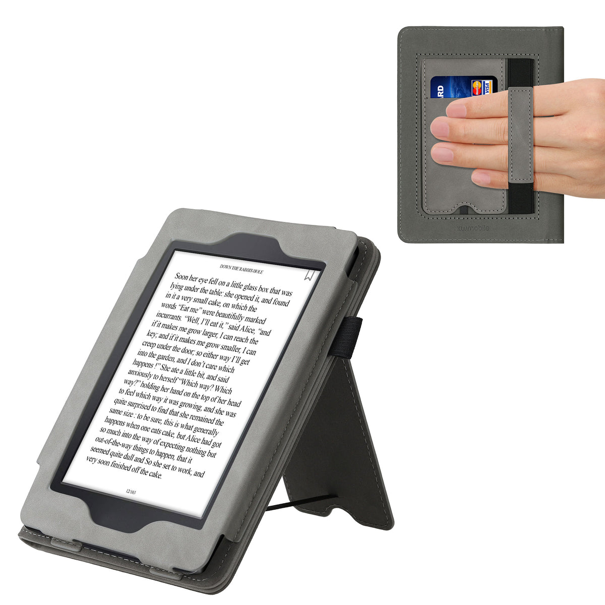Flip Case with Hand Strap for Amazon Kindle Paperwhite Faux Leather