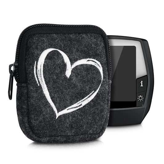 kwmobile Tasche kompatibel mit Bosch Intuvia - Hülle E-Bike Computer Schutztasche - aus Filz in Weiß Dunkelgrau Herz Brush Weiß  [dsg02]