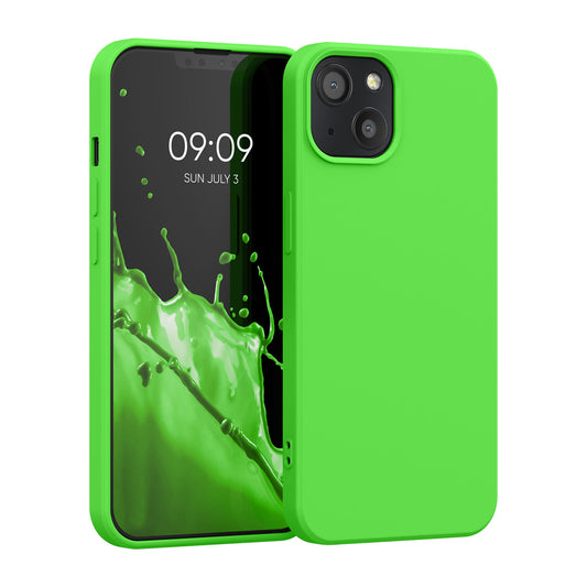 kwmobile Hülle kompatibel mit Apple iPhone 13 Hülle - gummierte TPU Silikon Handyhülle - Schutzhülle für kabelloses Laden - Case in Limettengrün Limettengrün  