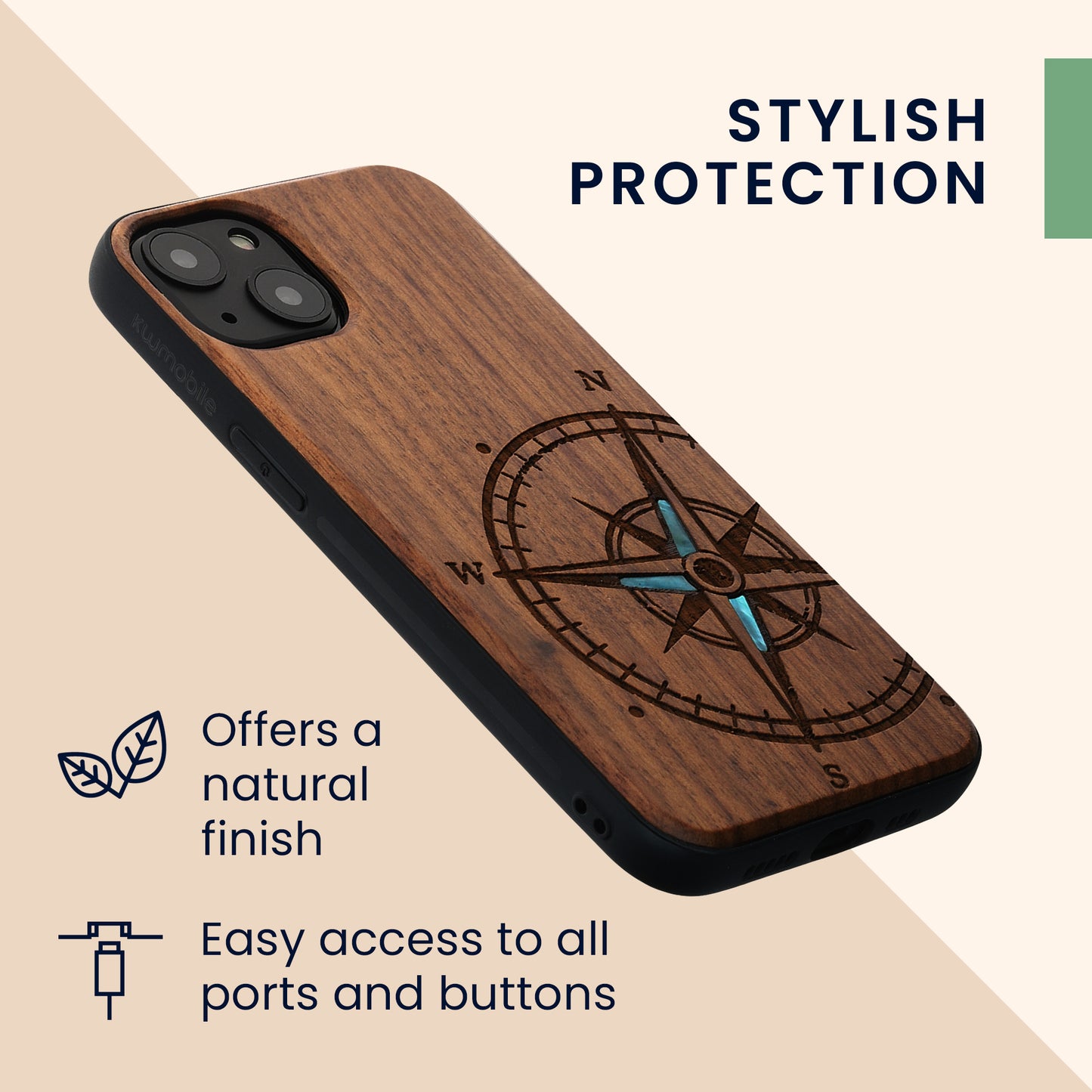 kwmobile Case Compatible with Apple iPhone 13 Phone Cover TPU Case Compass Vintage
