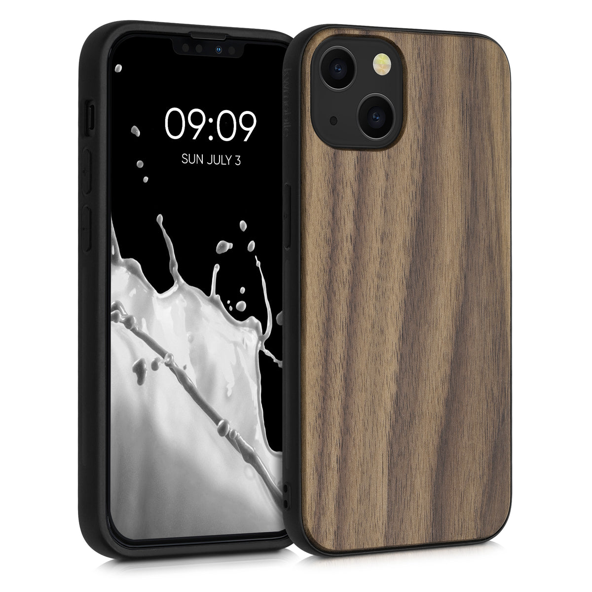 iPhone 13 Shockproof Hard Case with TPU Bumper Walnut Wood