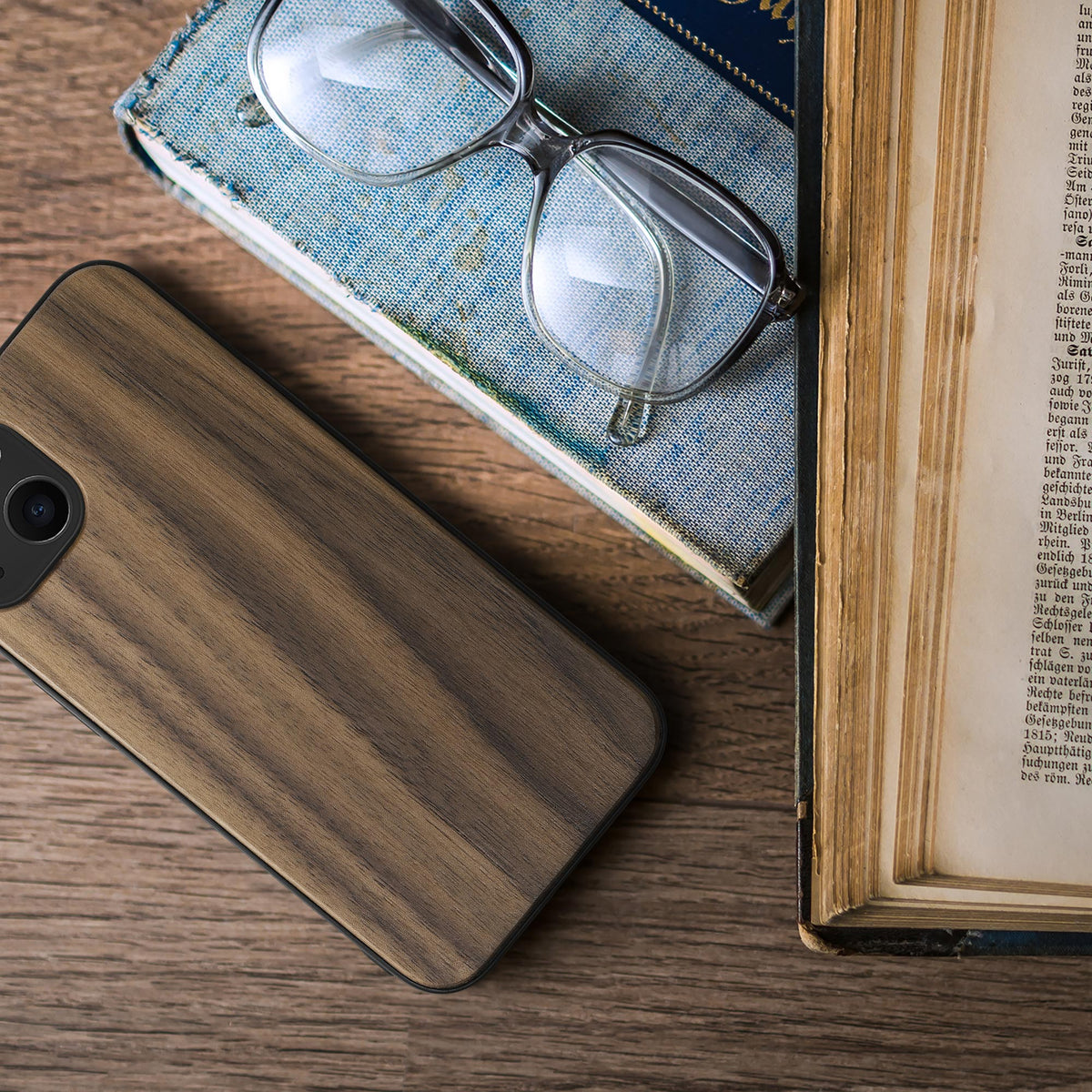 iPhone 13 Shockproof Hard Case with TPU Bumper Walnut Wood