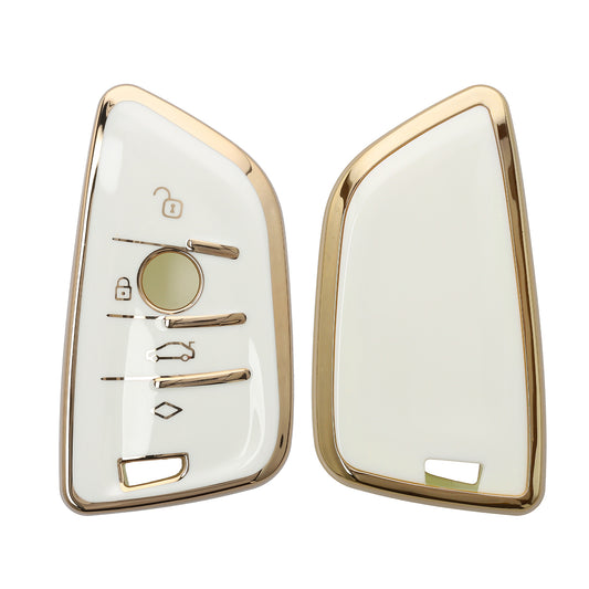 kwmobile Autoschlüssel Hülle kompatibel mit BMW 3-Tasten Smart Key Autoschlüssel - Schlüsselhülle Silikon Cover - Weiß Gold Weiß  [dsg02]