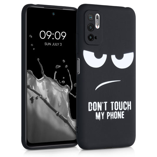 kwmobile Hülle kompatibel mit Xiaomi Redmi Note 10 5G - Handyhülle Silikon Case - Don't touch my Phone Weiß Schwarz Weiß  [dsg01]