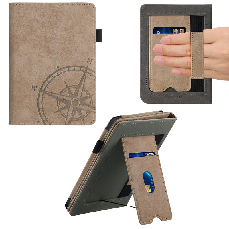 Flip Case with Hand Strap for Amazon Kindle Paperwhite (models up to 2017) Taupe Compass