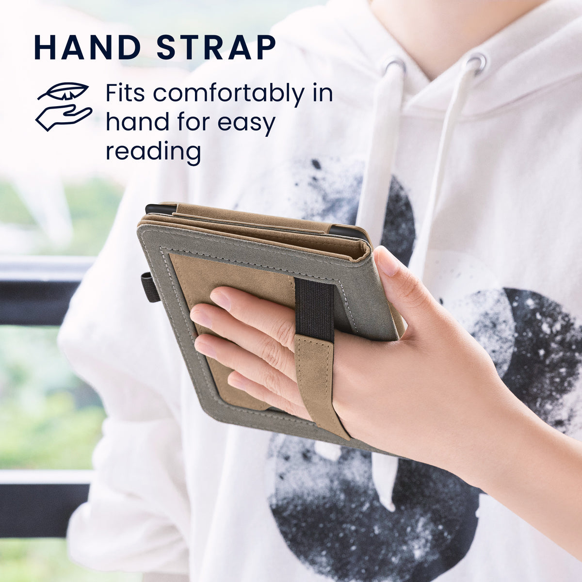 Flip Case with Hand Strap for Amazon Kindle Paperwhite (models up to 2017) Taupe Compass