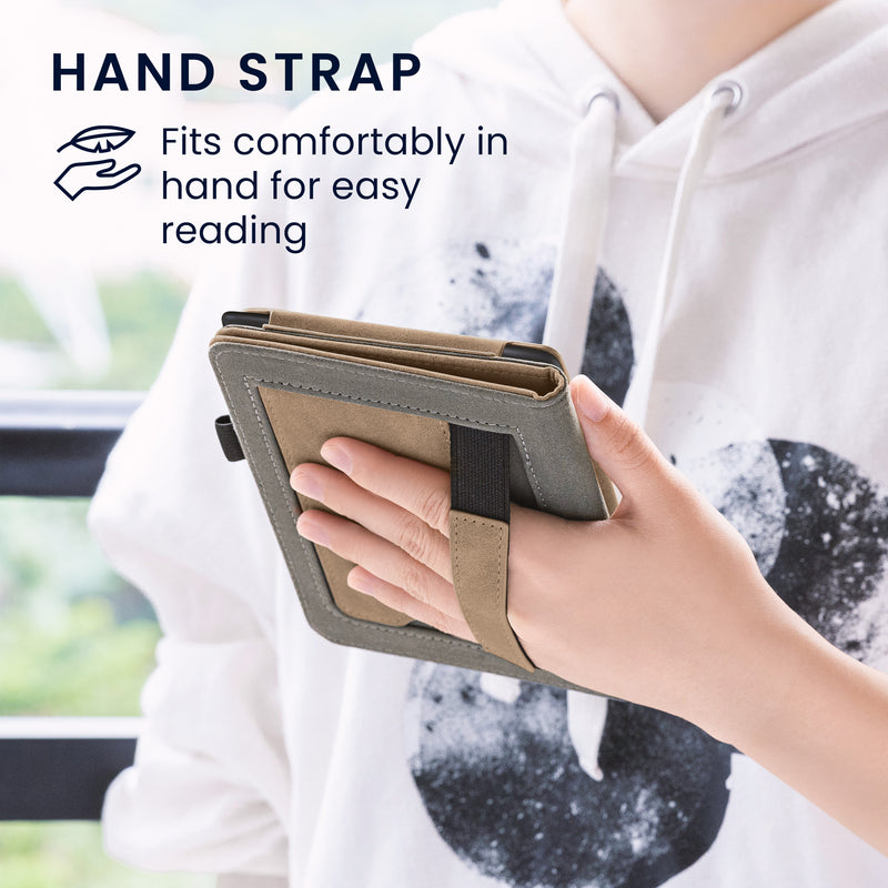 Flip Case with Hand Strap for Amazon Kindle Paperwhite (models up to 2017) Taupe Compass