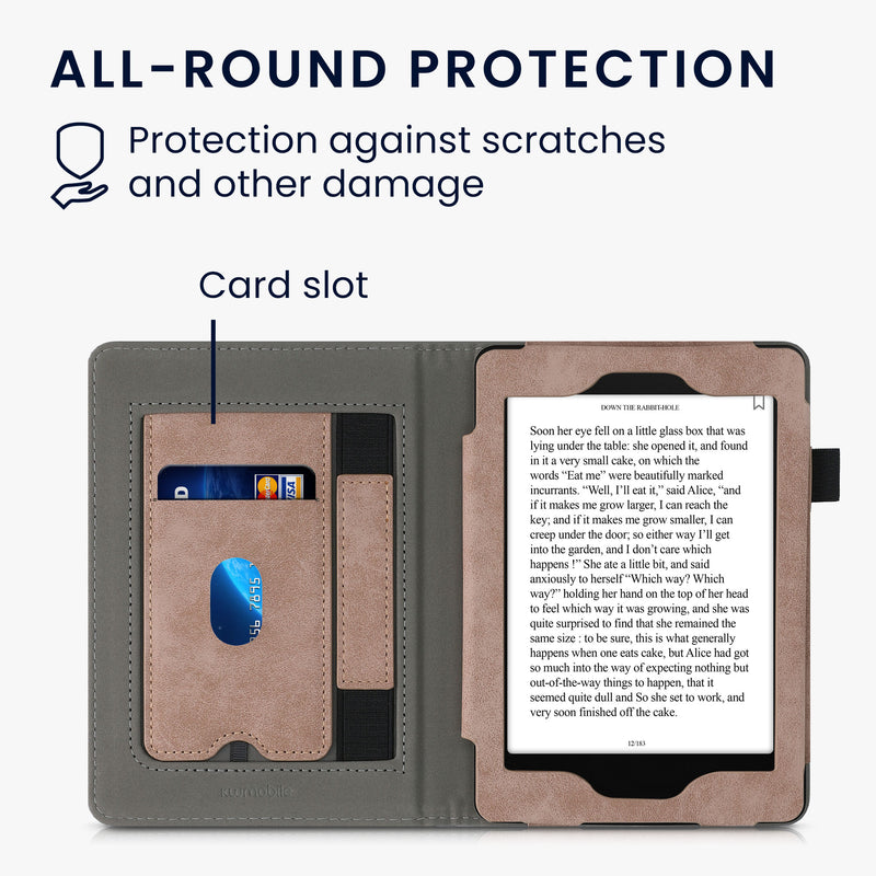 Flip Case with Hand Strap for Amazon Kindle Paperwhite (models up to 2017) Taupe Compass