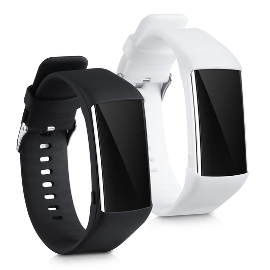 kwmobile 2x Uhrenarmband für Polar A360 / A370 Armband - Fitnesstracker Band Set aus TPU Silikon - Ersatzarmband Smartwatch - Schwarz Weiß Schwarz  [dsg01]