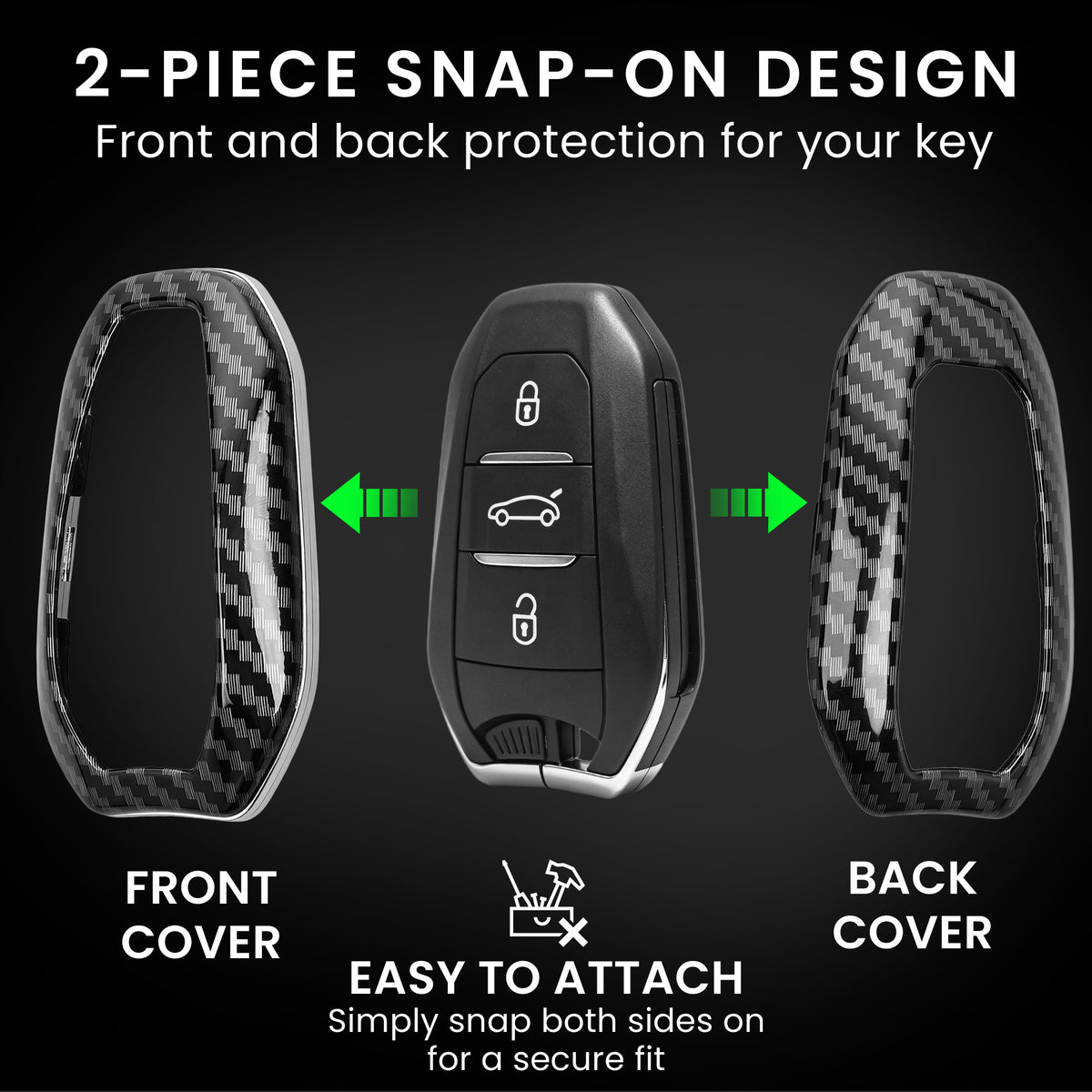 Peugeot Citroen 3-Button Smartkey (Keyless Go only) Hardcover Car Key Cover
