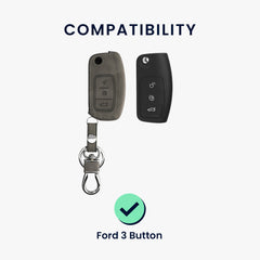 Ford 3-Button Flip Faux Leather Silicone Car Key Cover