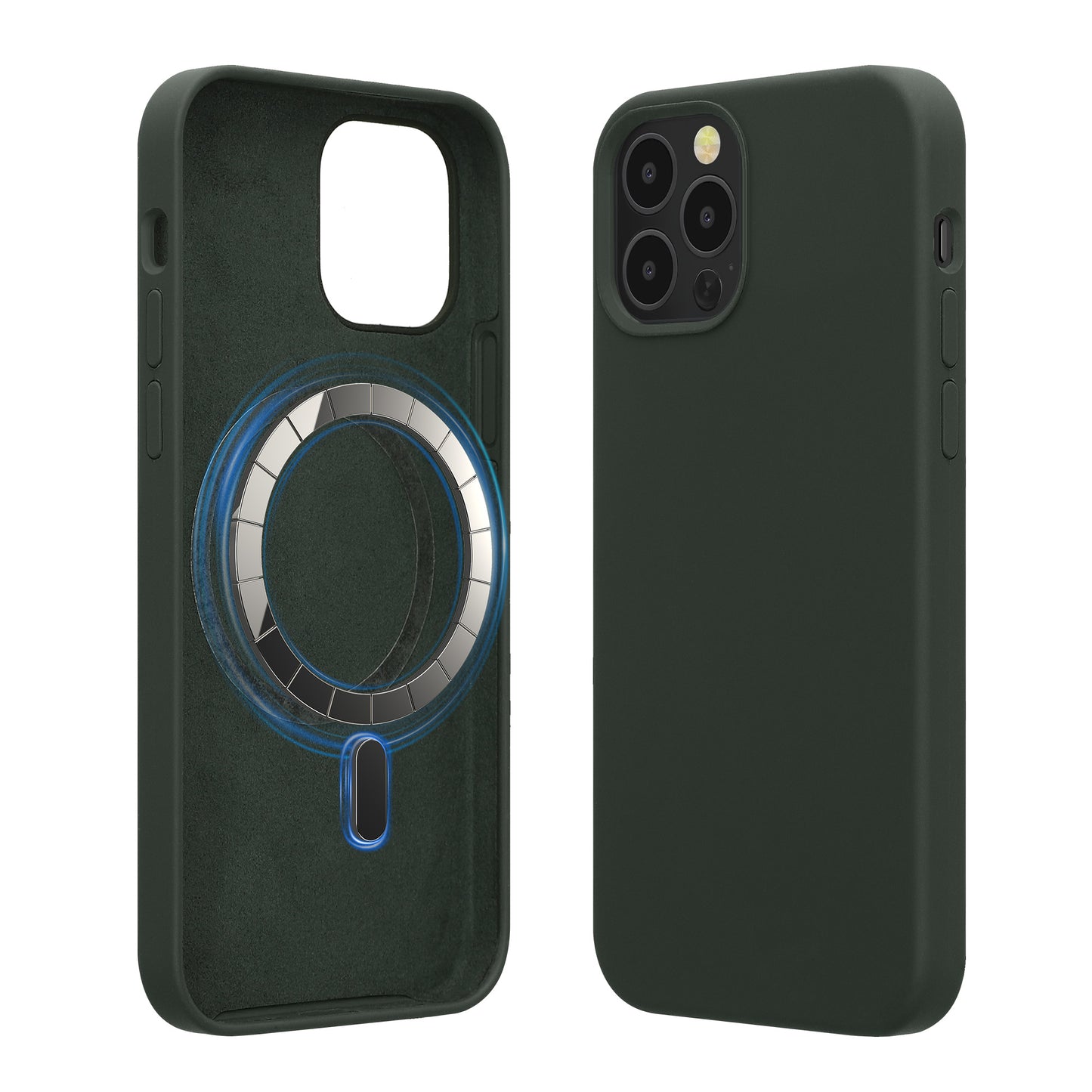 kwmobile Hülle kompatibel mit Apple iPhone 12 / iPhone 12 Pro Hülle - magnetisches Silikon Case kompatibel mit MagSafe - Cover gummiert Dunkelgrün Dunkelgrün  