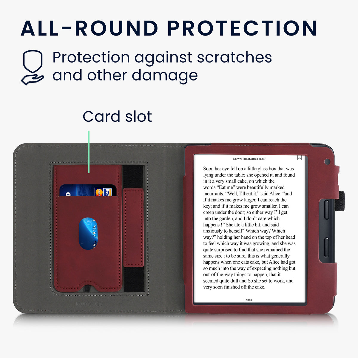 Kobo Libra 2 with Hand Strap Flip Case Dark Red Faux Leather