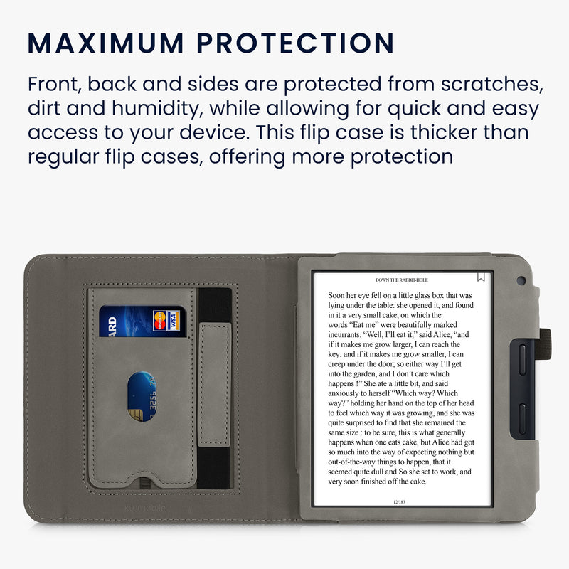 Kobo Libra 2 with Hand Strap Flip Case Grey Faux Leather
