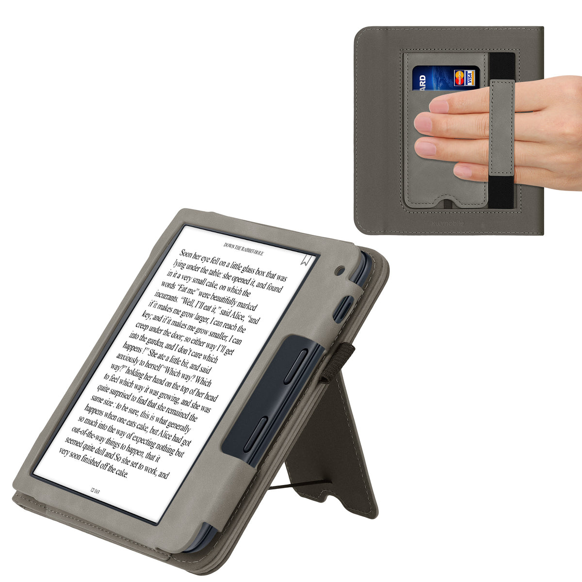 Kobo Libra 2 with Hand Strap Flip Case Grey Faux Leather
