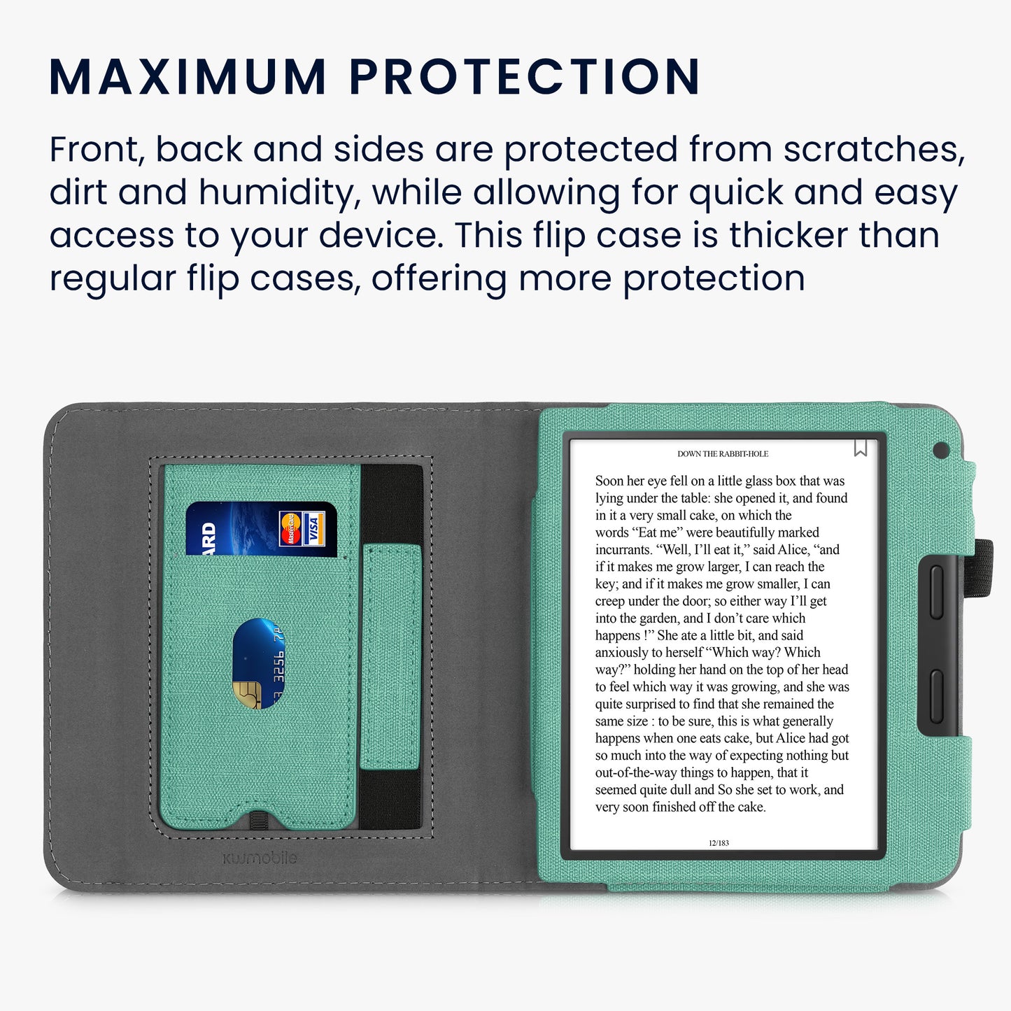 kwmobile Case Compatible with Tolino Vision 6 - Flip Case with Hand Strap - Faux Leather Cover - Dark Grey