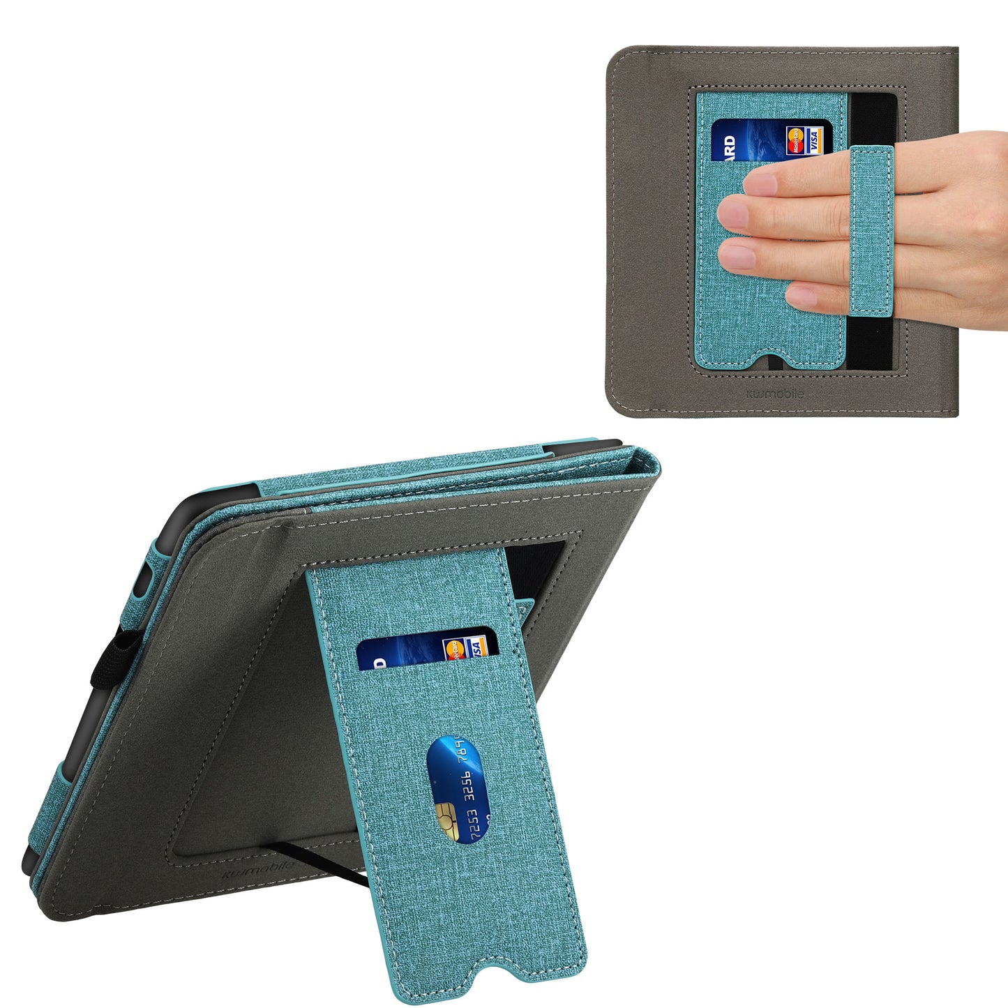 kwmobile Case Compatible with Tolino Vision 6 - Flip Case with Hand Strap - Faux Leather Cover - Dark Grey