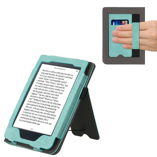 kwmobile Hülle kompatibel mit Kobo Nia Hülle - Flip Case mit Handschlaufe - Kunstleder Cover - Mintgrün Dunkelgrau Mintgrün  
