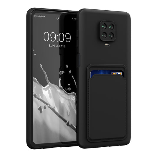 kwmobile Handyhülle für Xiaomi Redmi Note 9S / 9 Pro / 9 Pro Max Hülle mit Kartenfach - TPU Case - Kabelloses Laden - Schutzhülle Cover in Schwarz matt Schwarz matt  