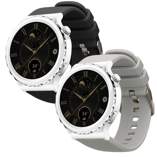 kwmobile 2x Uhrenarmband für Huawei Watch GT 3 Pro 43mm / Watch GT3 42mm / GT2 42mm / MagicWatch 2 42mm Armband - Fitnesstracker Band Set aus TPU Silikon - Ersatzarmband Smartwatch - Schwarz Grau Grau Schwarz  [dsg01]