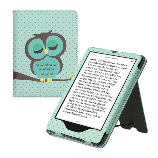 kwmobile Klapphülle kompatibel mit Amazon Kindle Paperwhite 11. Generation 2021 Hülle - Flipcase für Kindle Paperwhite Hülle mit Handschlaufe - Eule Schlaf Türkis  [dsg01]