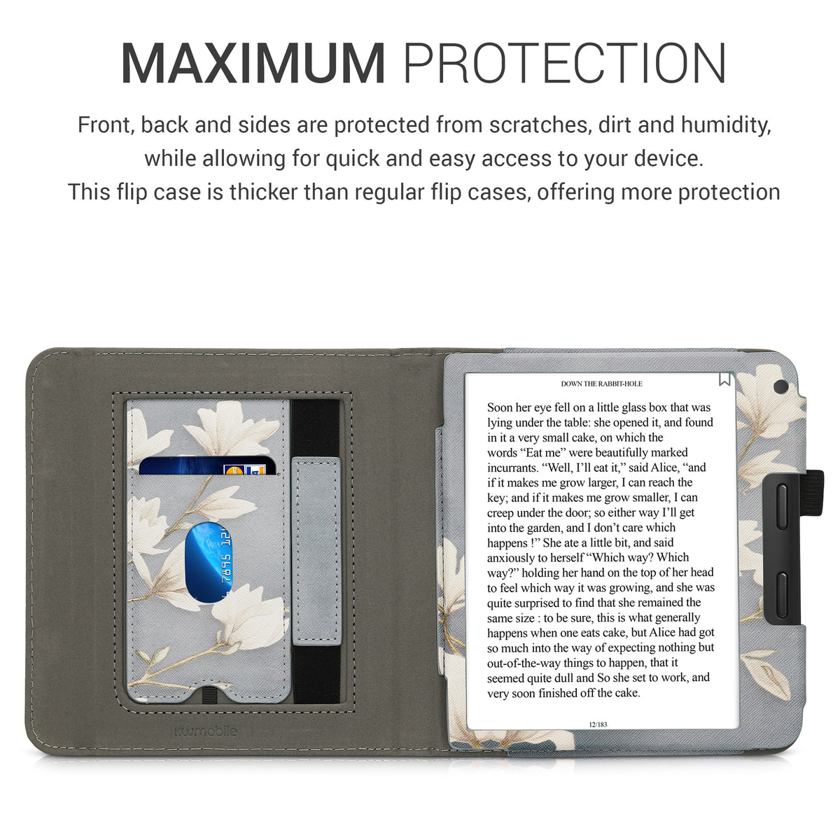 Kobo Libra 2 with Hand Strap Flip Case Magnolias on Grey