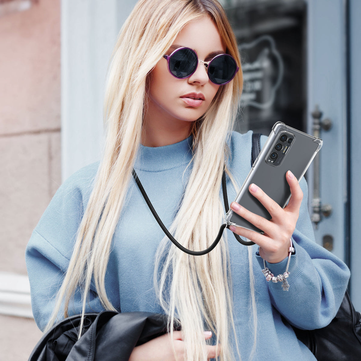 kwmobile Necklace Case compatible with Oppo Find X3 Neo Cover Silicone Case with Lanyard Cord Phone Case