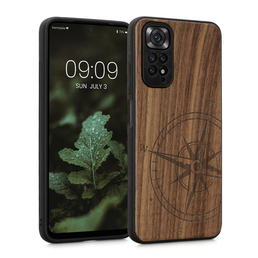 kwmobile Handyhülle für Xiaomi Redmi Note 11 / Note 11S Hülle Holz - Case mit TPU Bumper - Stoßfestes Hardcase - Schutzhülle Cover in Dunkelbraun Dunkelbraun  [dsg01]