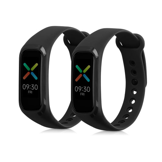 kwmobile 2x Uhrenarmband für Oppo Band Sport Armband - Fitnesstracker Band Set aus TPU Silikon - Ersatzarmband Smartwatch - Schwarz Schwarz Schwarz  [dsg09]