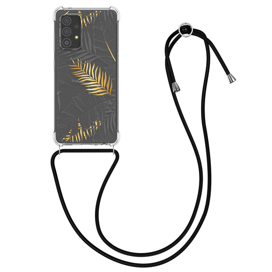 kwmobile Necklace Case kompatibel mit Samsung Galaxy A52 / A52 5G / A52s 5G Hülle - Silikon Cover mit Handykette - Gelb Grau Transparent Dschungel Gelb  [dsg01]