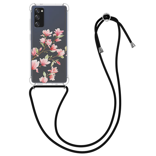kwmobile Necklace Case compatible with Samsung Galaxy S20 FE Silicone Cover with Lanyard Transparent Magnolias