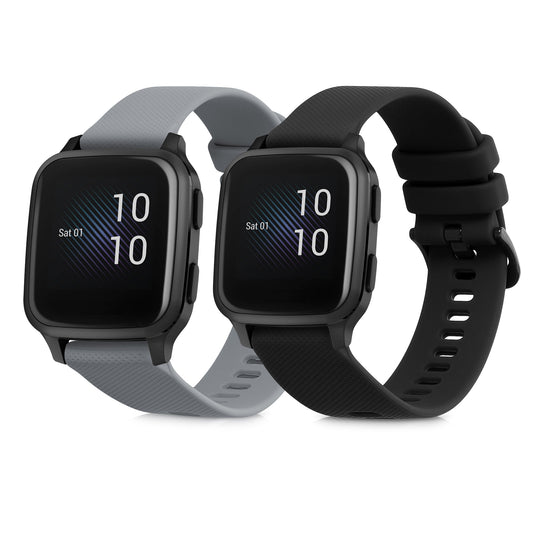 kwmobile 2x Uhrenarmband für Garmin Venu Sq Music / Sq Armband - Fitnesstracker Band Set aus TPU Silikon - Ersatzarmband Smartwatch - Schwarz Grau Schwarz  [dsg01]