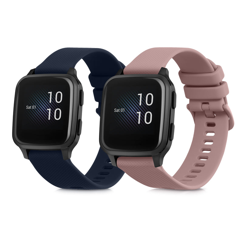 kwmobile 2x Uhrenarmband für Garmin Venu Sq Music / Sq Armband - Fitnesstracker Band Set aus TPU Silikon - Ersatzarmband Smartwatch - Dunkelblau Altrosa Dunkelblau  [dsg08]