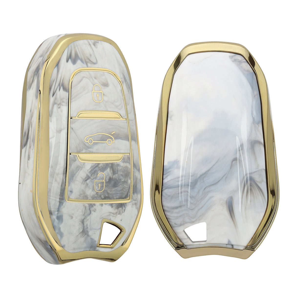 Peugeot Citroen 3-Button Smartkey (Keyless Go only) TPU Car Key Cover White Marble