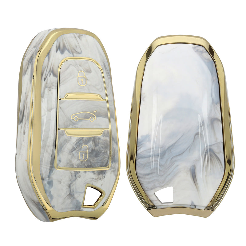 Peugeot Citroen 3-Button Smartkey (Keyless Go only) TPU Car Key Cover White Marble