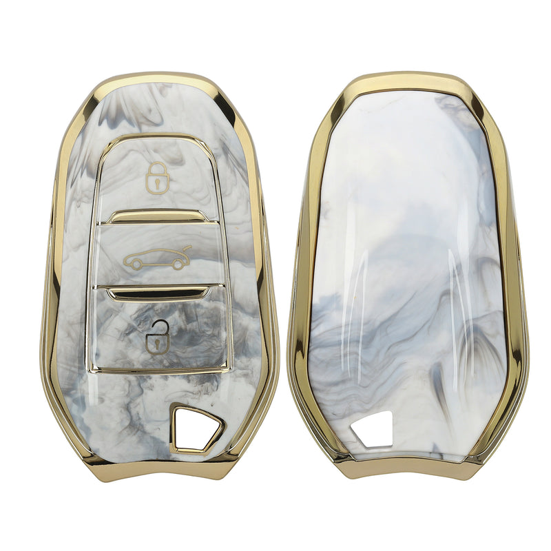 Peugeot Citroen 3-Button Smartkey (Keyless Go only) TPU Car Key Cover White Marble